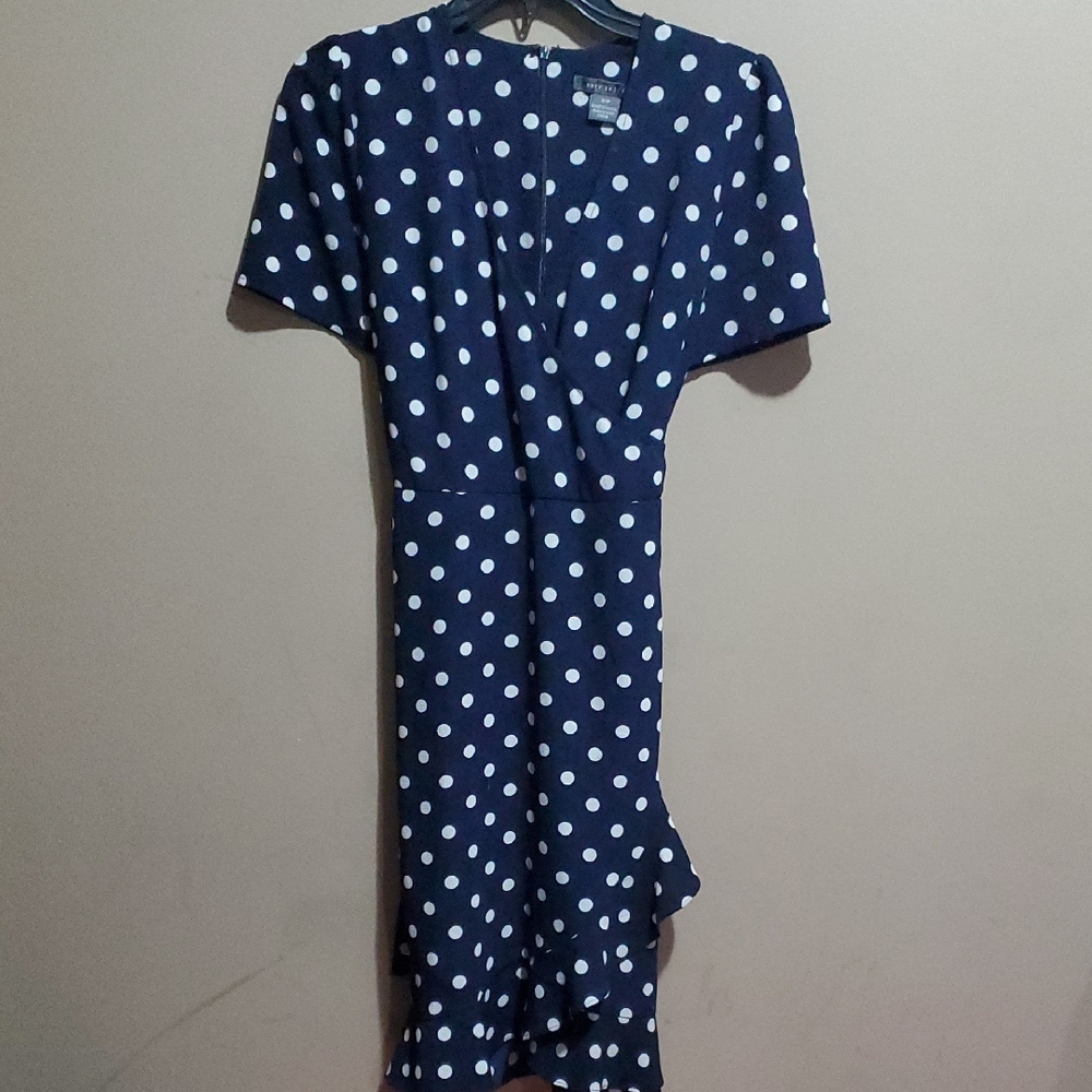 Suzy Shier Navy Polka Dot Dress Size Small